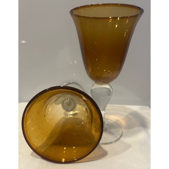 Artland Iris Amber Brown Gold Water Wine Goblet Glasses Hand Crafted 8” Set of 2 - Picture 2 of 8